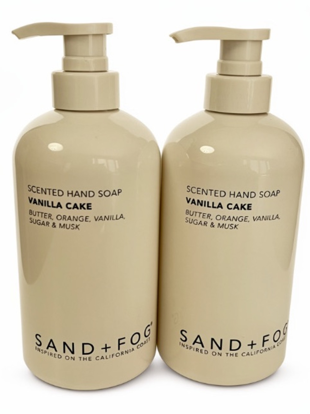 Set of 2 Large Sand + Fog Hand Soaps in VANILLA CAKE 20 Fl Oz NEW
